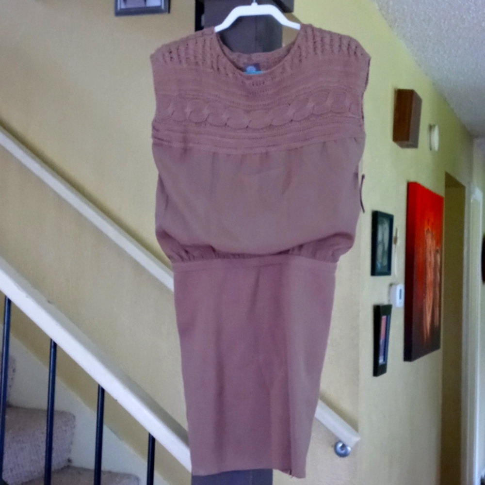 Vince Camuto Tan Knit Woven Mini Dress NWT Size S